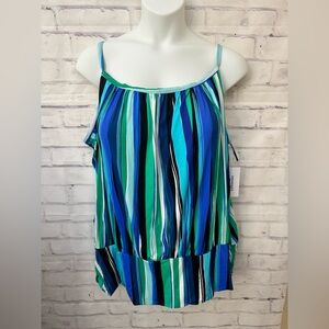 Swimsuits For All Size 34 Lightweight Scoop Neck Blouson Striped Tankini Top New